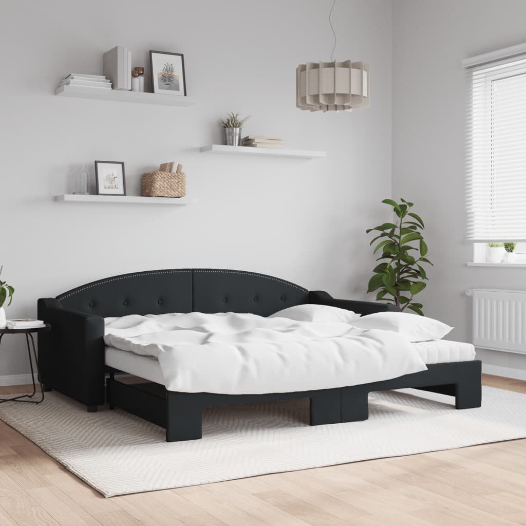 Divano Letto Estraibile con Materassi Nero 90x190 cm in Tessuto