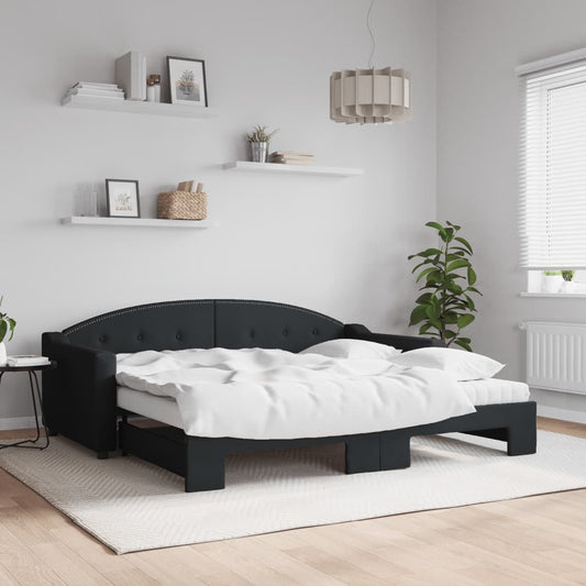 Divano Letto Estraibile con Materassi Nero 90x190 cm in Tessuto