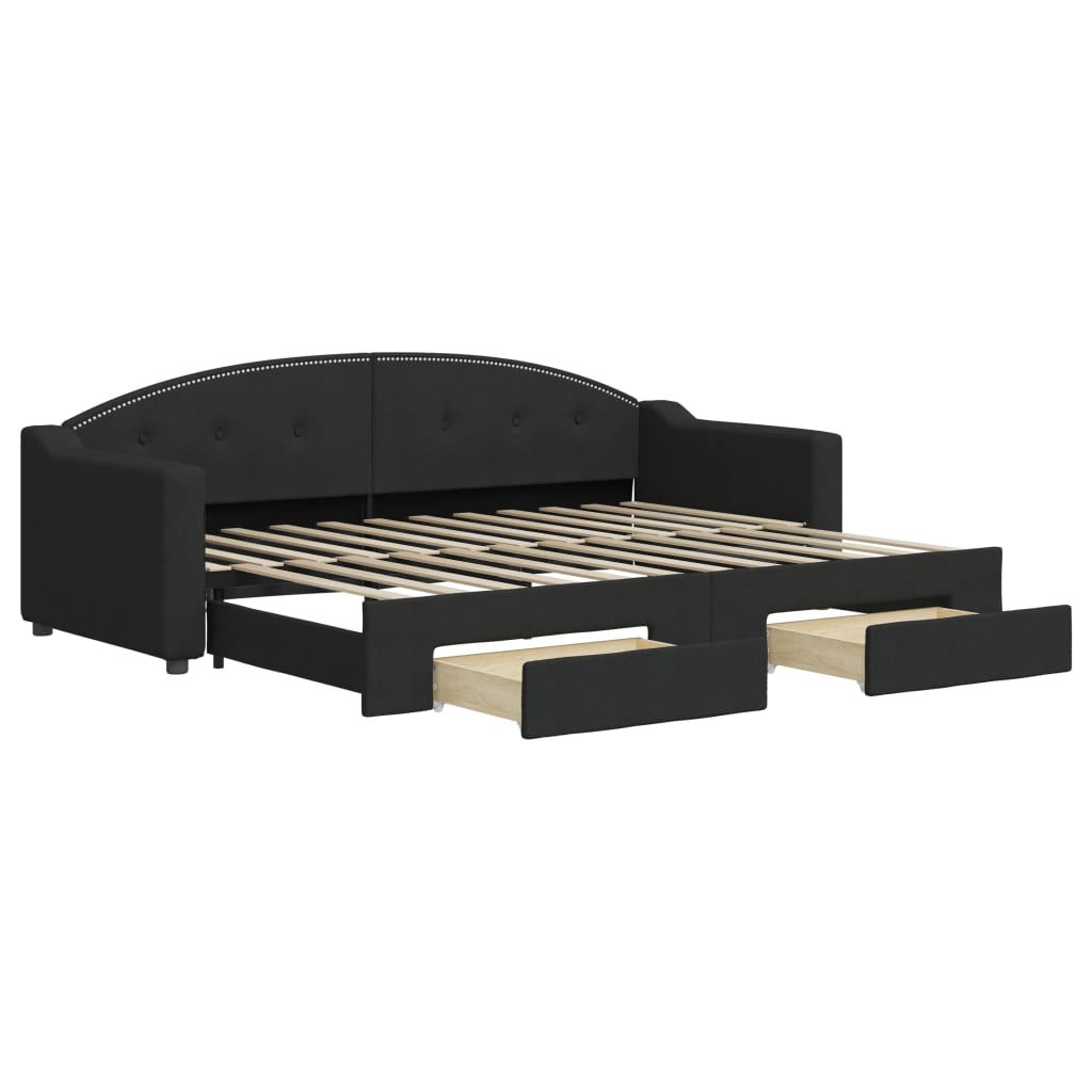 Divano Letto Estraibile con Cassetti Nero 80x200 cm in Tessuto | homemem39
