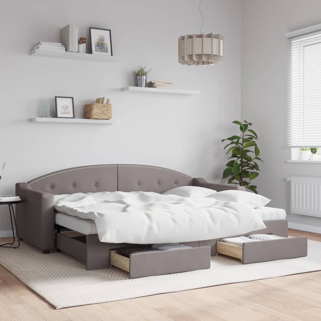 Divano Letto Estraibile con Cassetti Tortora 80x200 cm Tessuto | homemem39