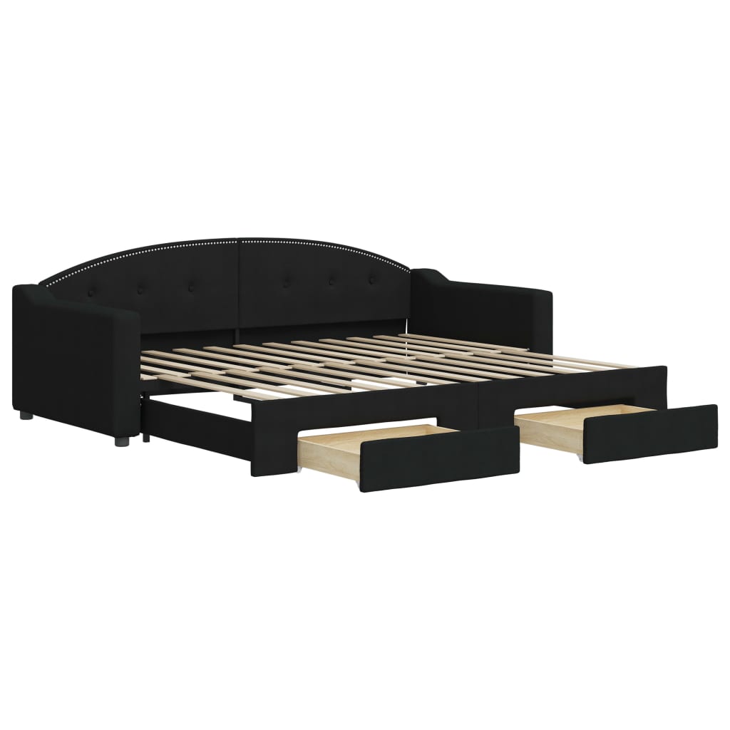 Divano Letto Estraibile con Cassetti Nero 90x200 cm in Tessuto | homemem39