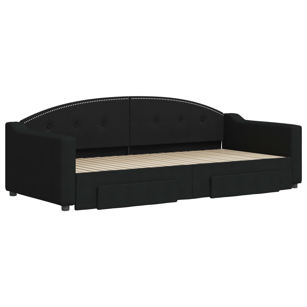 Divano Letto Estraibile con Cassetti Nero 90x200 cm in Tessuto | homemem39