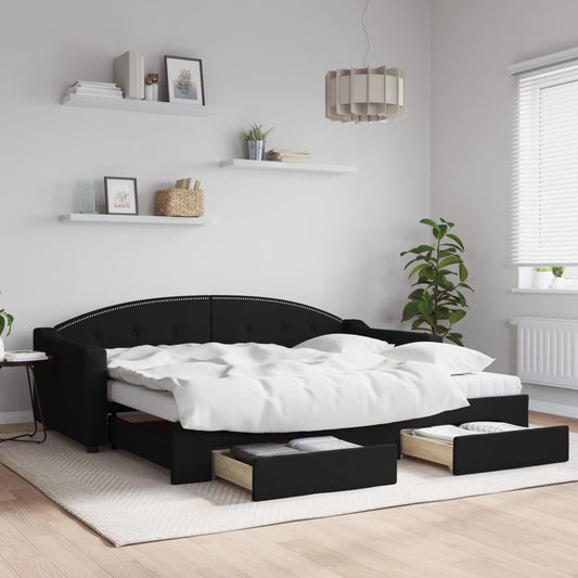 Divano Letto Estraibile con Cassetti Nero 90x200 cm in Tessuto | homemem39