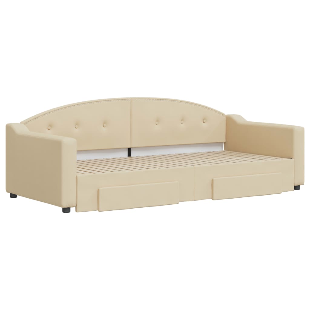 Divano Letto Estraibile con Cassetti Crema 90x200 cm in Tessuto | homemem39