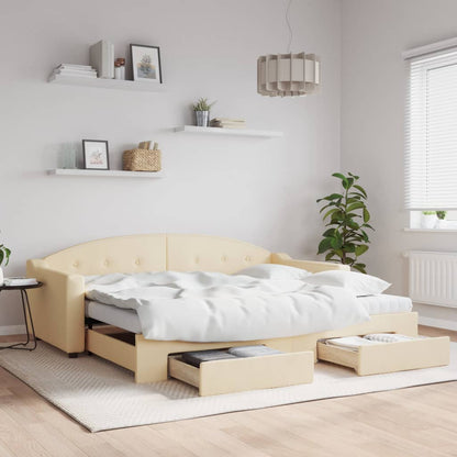 Divano Letto Estraibile con Cassetti Crema 90x200 cm in Tessuto | homemem39