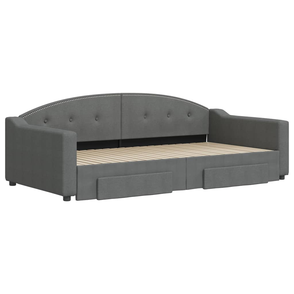 Divano Letto Estraibile Cassetti Grigio Scuro 100x200cm Tessuto
