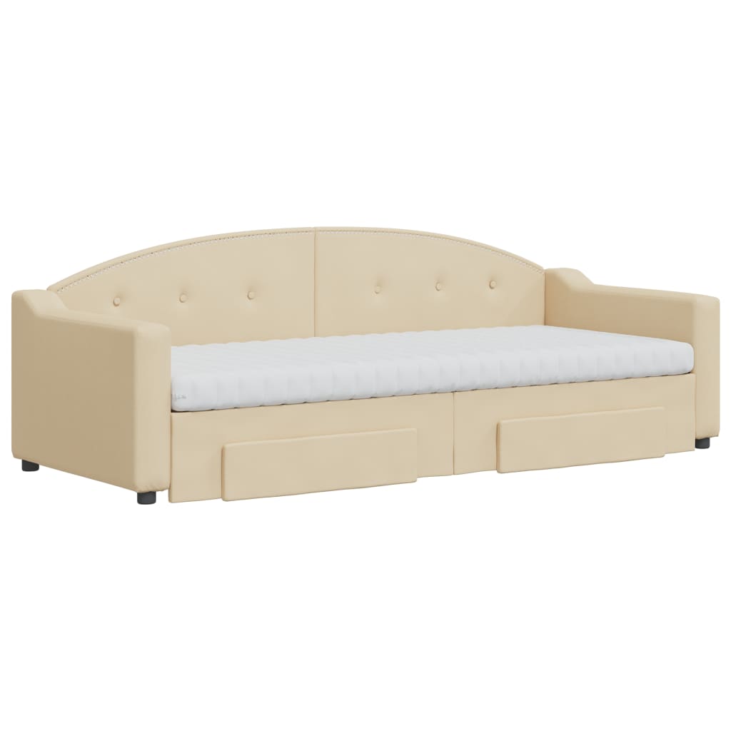 Divano Letto Estraibile con Cassetti Crema 80x200 cm in Tessuto