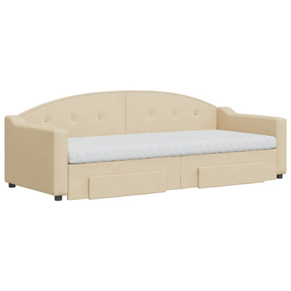 Divano Letto Estraibile con Cassetti Crema 80x200 cm in Tessuto