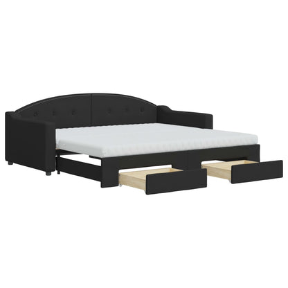 Divano Letto Estraibile con Cassetti Nero 90x190 cm in Tessuto