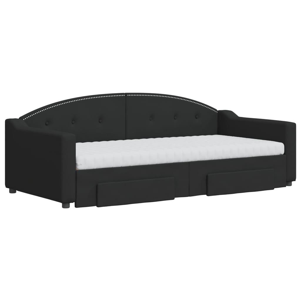 Divano Letto Estraibile con Cassetti Nero 90x190 cm in Tessuto