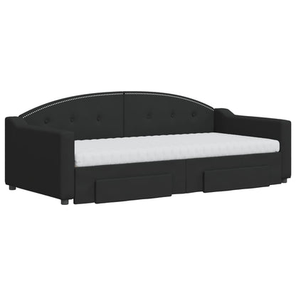 Divano Letto Estraibile con Cassetti Nero 90x190 cm in Tessuto