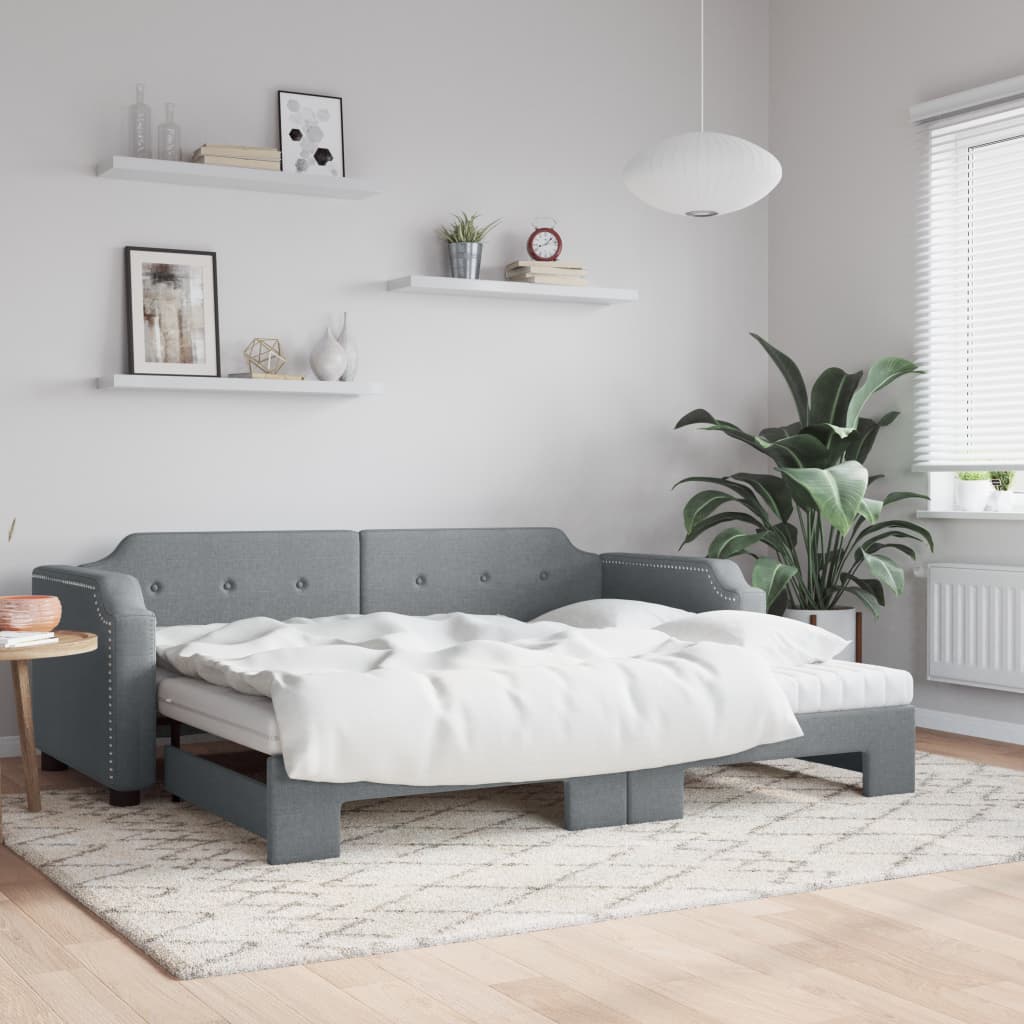 Divano Letto Estraibile Materassi Grigio Chiaro 80x200 Tessuto - homemem39