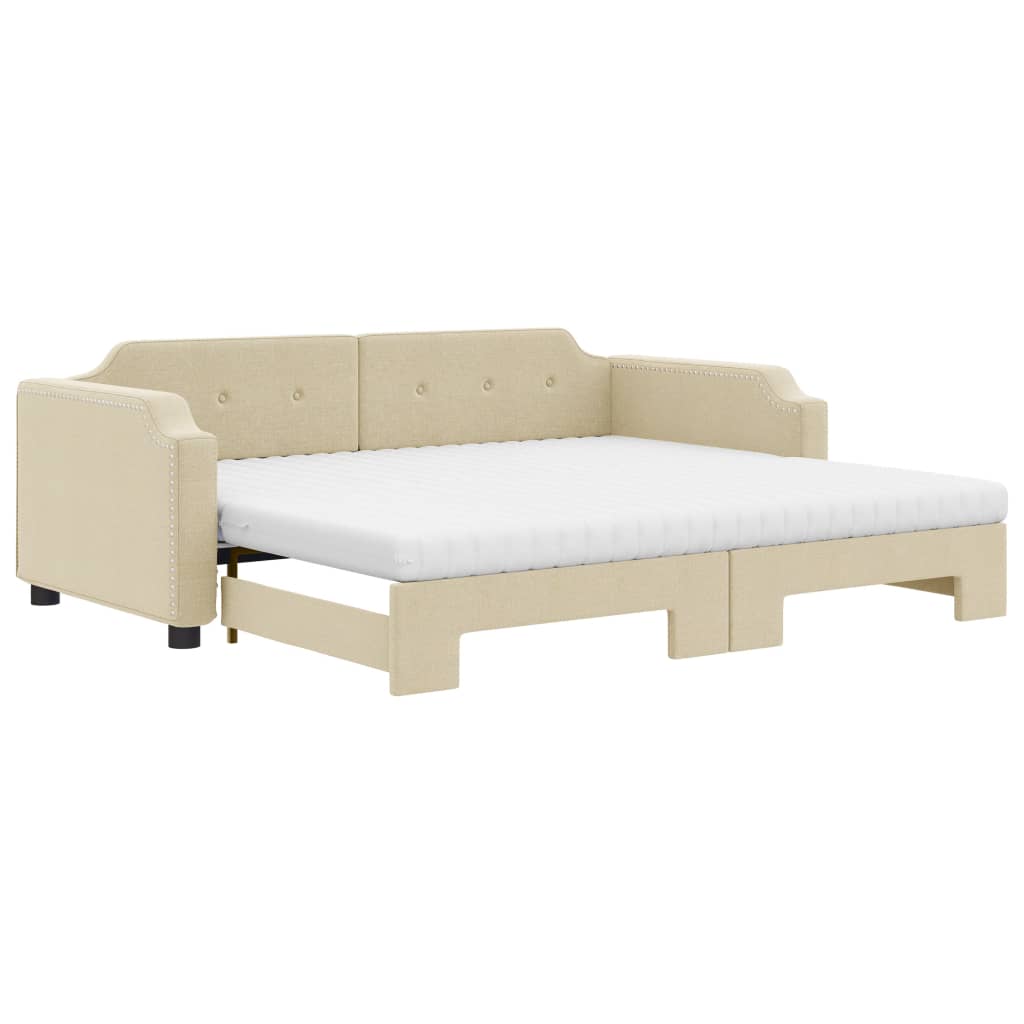 Divano Letto Estraibile con Materassi Crema 80x200 cm Tessuto