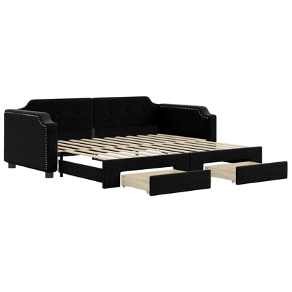 Divano Letto Estraibile con Cassetti Nero 80x200 cm in Tessuto | homemem39