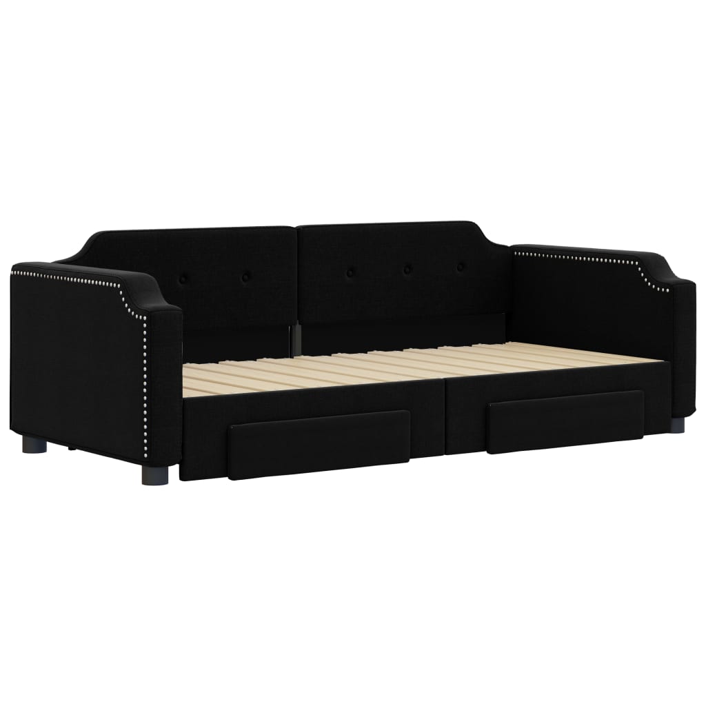 Divano Letto Estraibile con Cassetti Nero 80x200 cm in Tessuto | homemem39