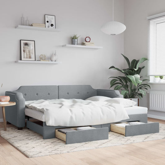 Divano Letto Estraibile Cassetti Grigio Chiaro 90x190cm Tessuto | homemem39