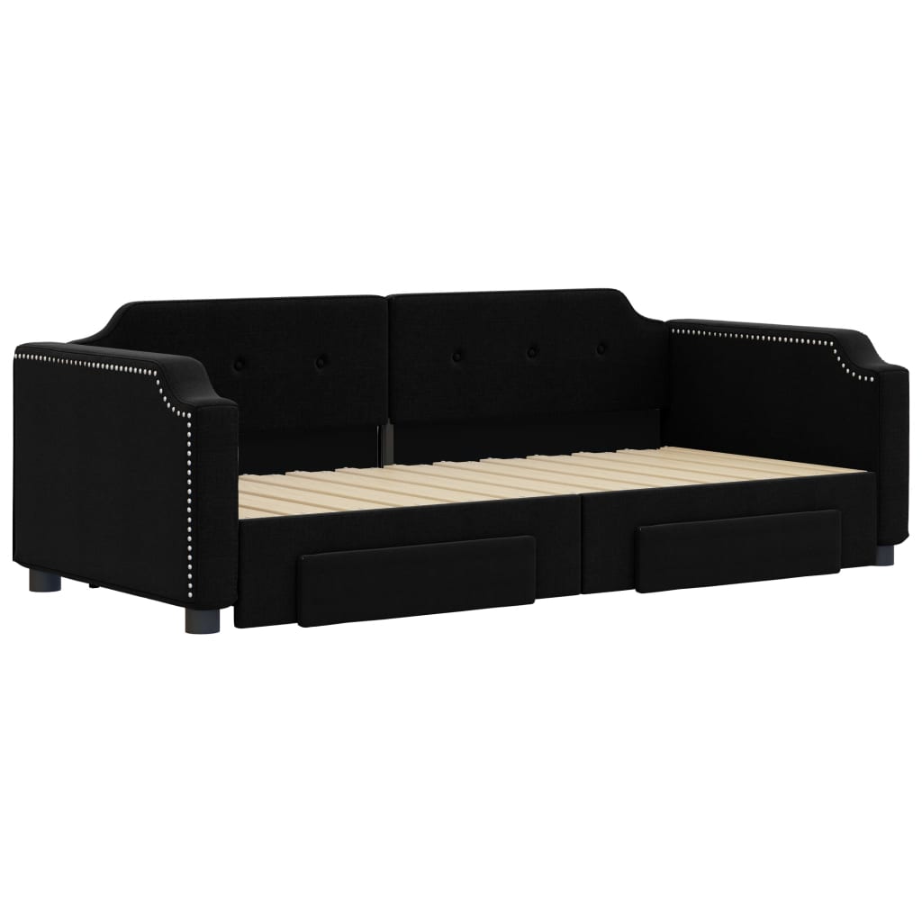 Divano Letto Estraibile con Cassetti Nero 90x190 cm in Tessuto