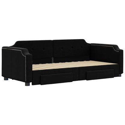 Divano Letto Estraibile con Cassetti Nero 90x190 cm in Tessuto