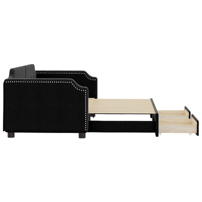 Divano Letto Estraibile con Cassetti Nero 90x190 cm in Tessuto