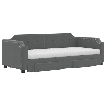 Divano Letto Estraibile Cassetti Grigio Scuro 90x200cm Tessuto