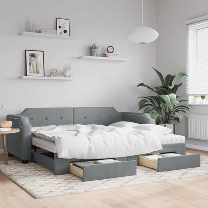 Divano Letto Estraibile Cassetti Grigio Chiaro 90x190cm Tessuto | homemem39