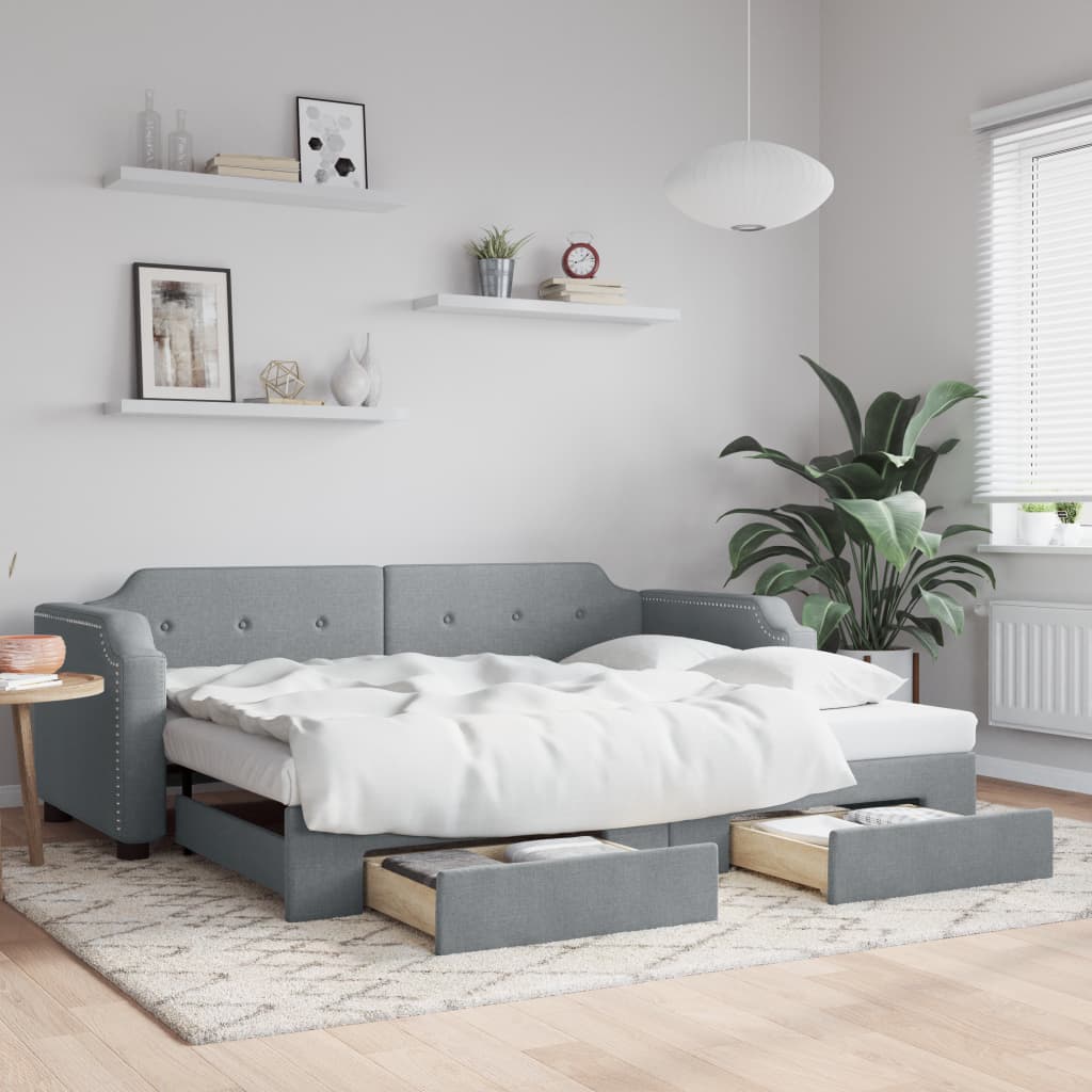 Divano Letto Estraibile Cassetti Grigio Chiaro 100x190 Tessuto | homemem39