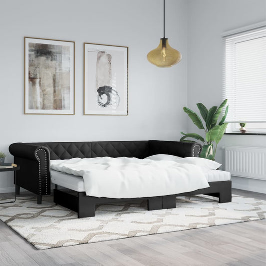 Divano Letto con Letto Estraibile Nero 90x200 cm in Similpelle - homemem39