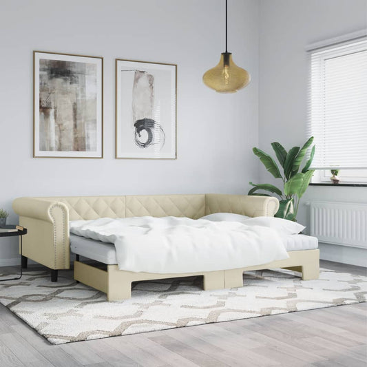 Divano Letto con Letto Estraibile Crema 90x200 cm in Similpelle - homemem39