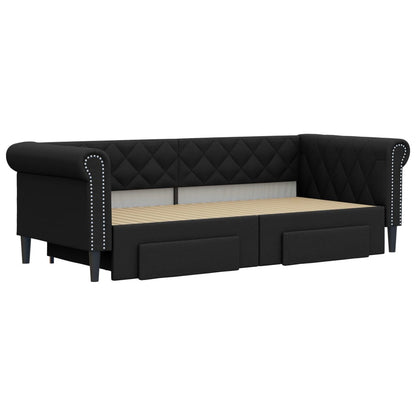 Divano Letto Estraibile con Cassetti Nero 90x200 cm Similpelle - homemem39
