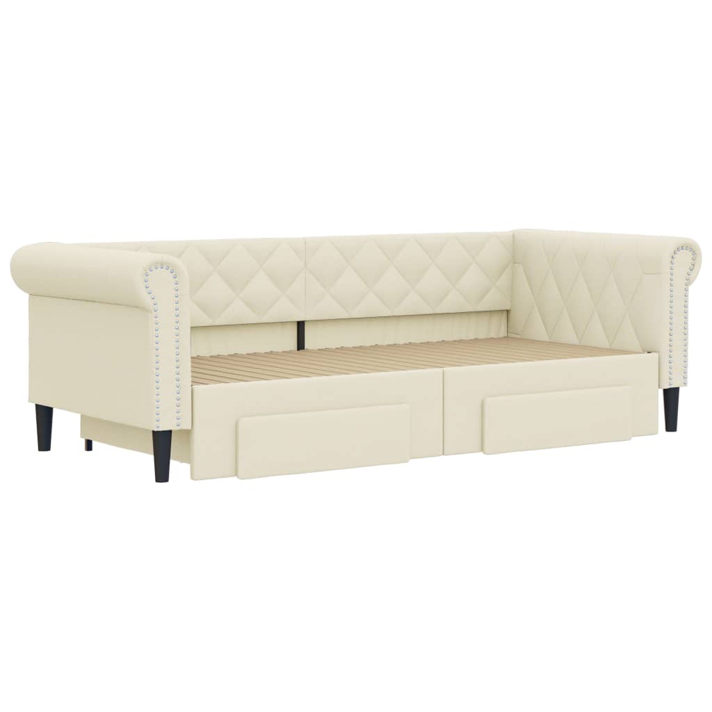 Divano Letto Estraibile con Cassetti Crema 90x200 cm Similpelle - homemem39