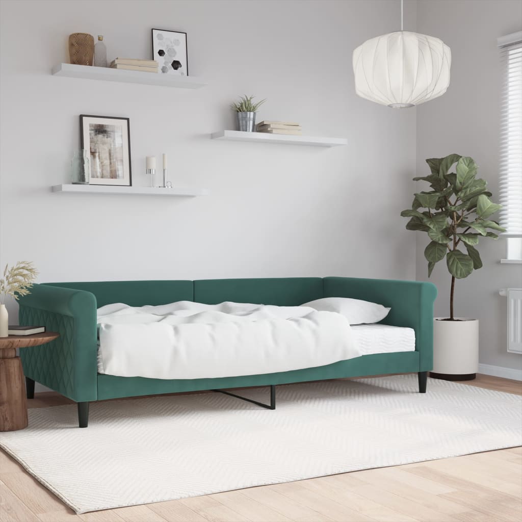 Divano Letto con Materasso Verde Scuro 100x200 cm in Velluto - homemem39