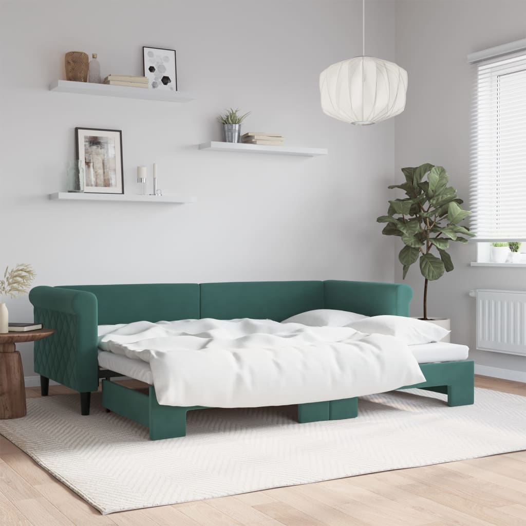 Divano Letto con Letto Estraibile Verde Scuro 80x200cm Velluto - homemem39