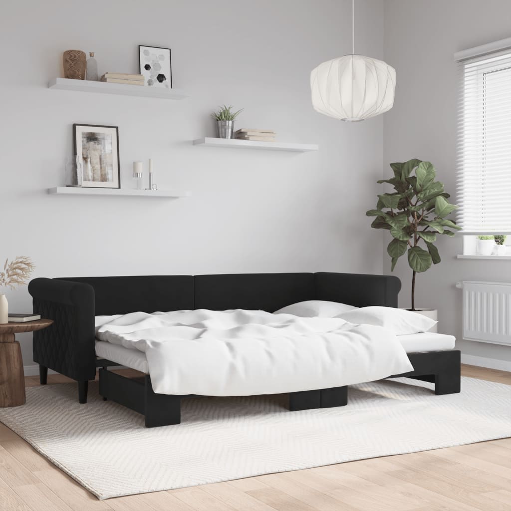 Divano Letto con Letto Estraibile Nero 80x200 cm in Velluto - homemem39