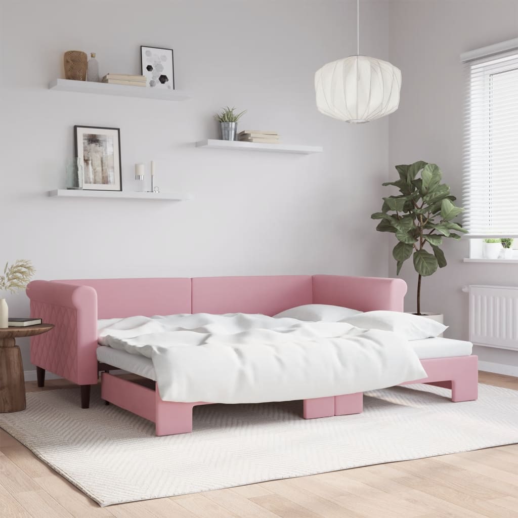 Divano Letto con Letto Estraibile Rosa 90x200 cm in Velluto - homemem39
