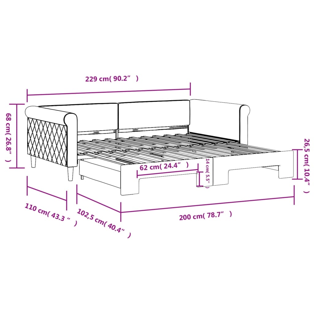 Divano Letto con Letto Estraibile Grigio Scuro 100x200 Velluto | homemem39