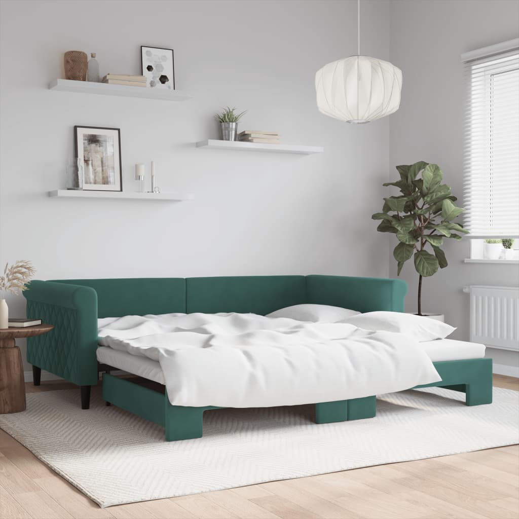 Divano Letto con Letto Estraibile Verde Scuro 100x200cm Velluto - homemem39