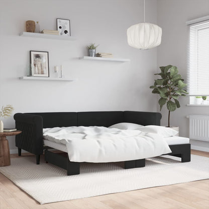 Divano Letto con Letto Estraibile Nero 90x190 cm in Velluto
