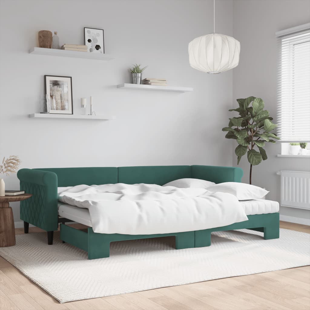 Divano Letto Estraibile Materassi Verde Scuro 80x200 Velluto - homemem39