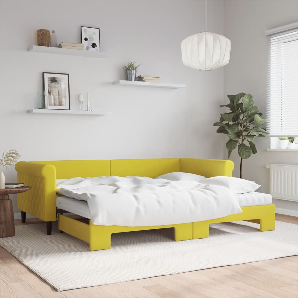 Divano Letto Estraibile con Materassi Giallo 90x200 cm Velluto