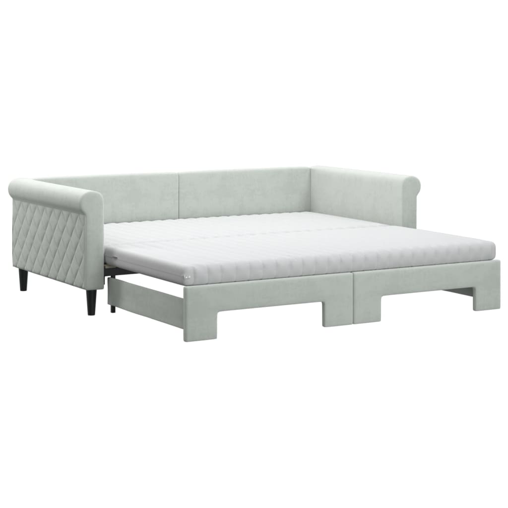 Divano Letto Estraibile Materassi Grigio Chiaro 100x200 Velluto - homemem39