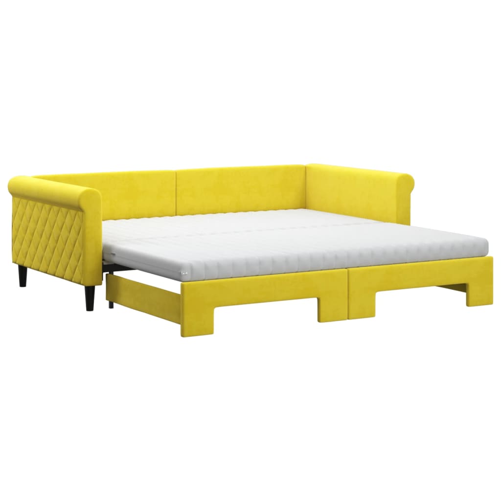 Divano Letto Estraibile con Materassi Giallo 100x200 cm Velluto