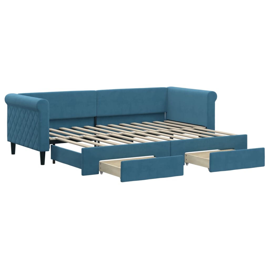 Divano Letto Estraibile con Cassetti Blu 80x200 cm in Velluto - homemem39