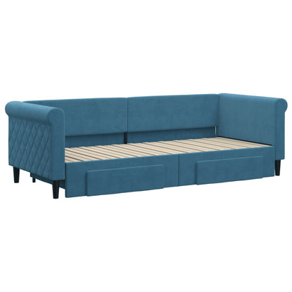 Divano Letto Estraibile con Cassetti Blu 80x200 cm in Velluto - homemem39