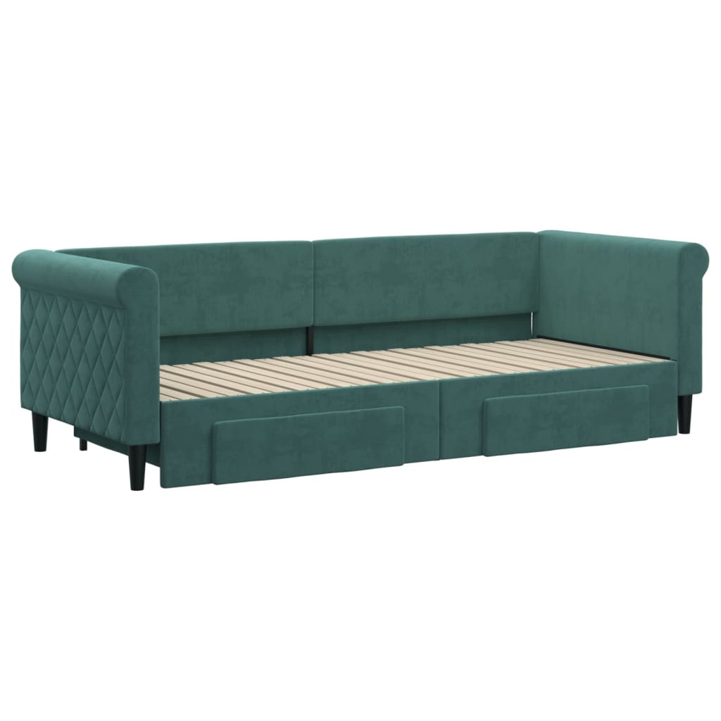 Divano Letto Estraibile Cassetti Verde Scuro 80x200cm Velluto - homemem39