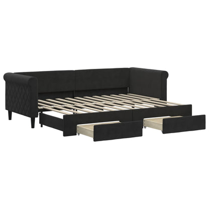 Divano Letto Estraibile con Cassetti Nero 80x200 cm in Velluto | homemem39