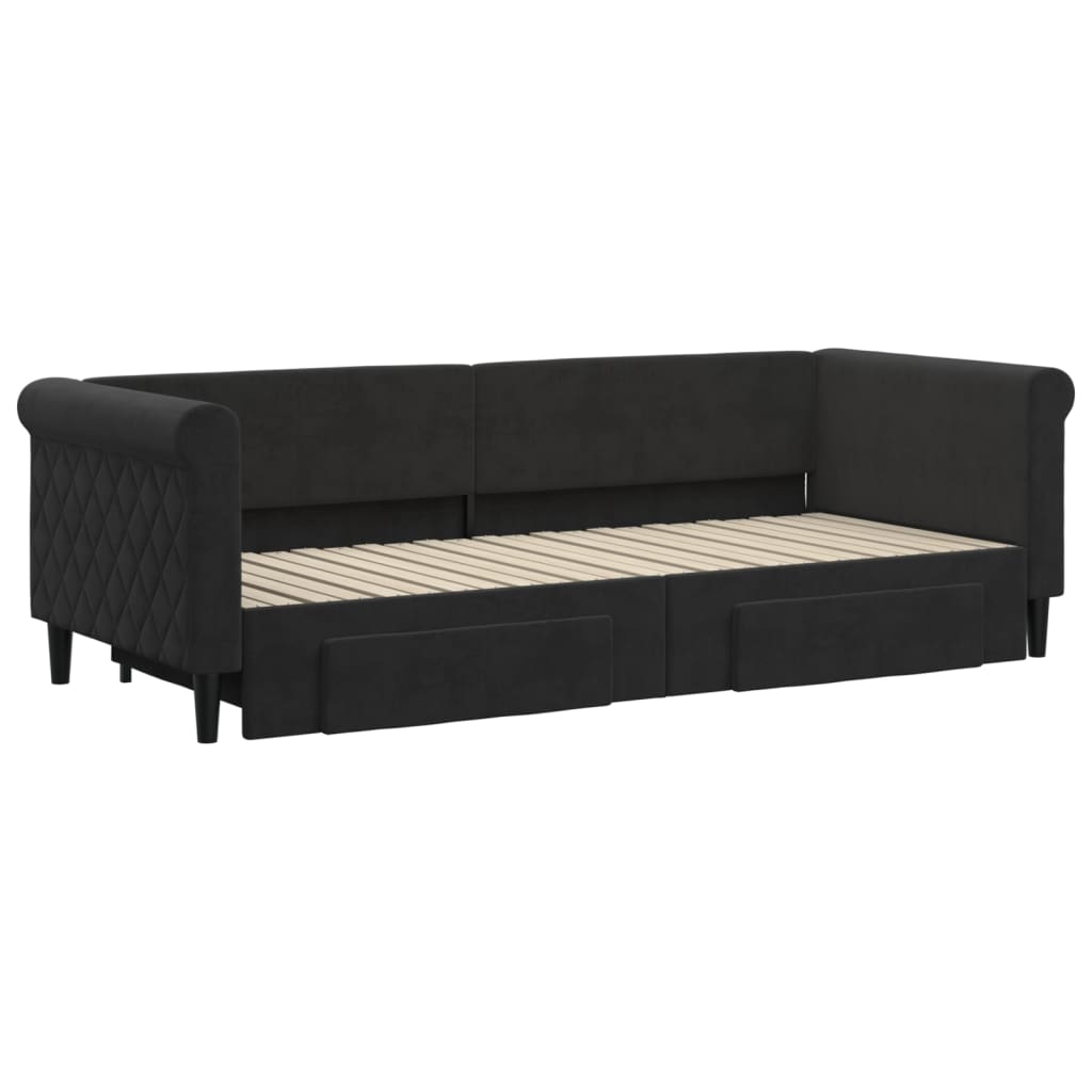Divano Letto Estraibile con Cassetti Nero 80x200 cm in Velluto | homemem39