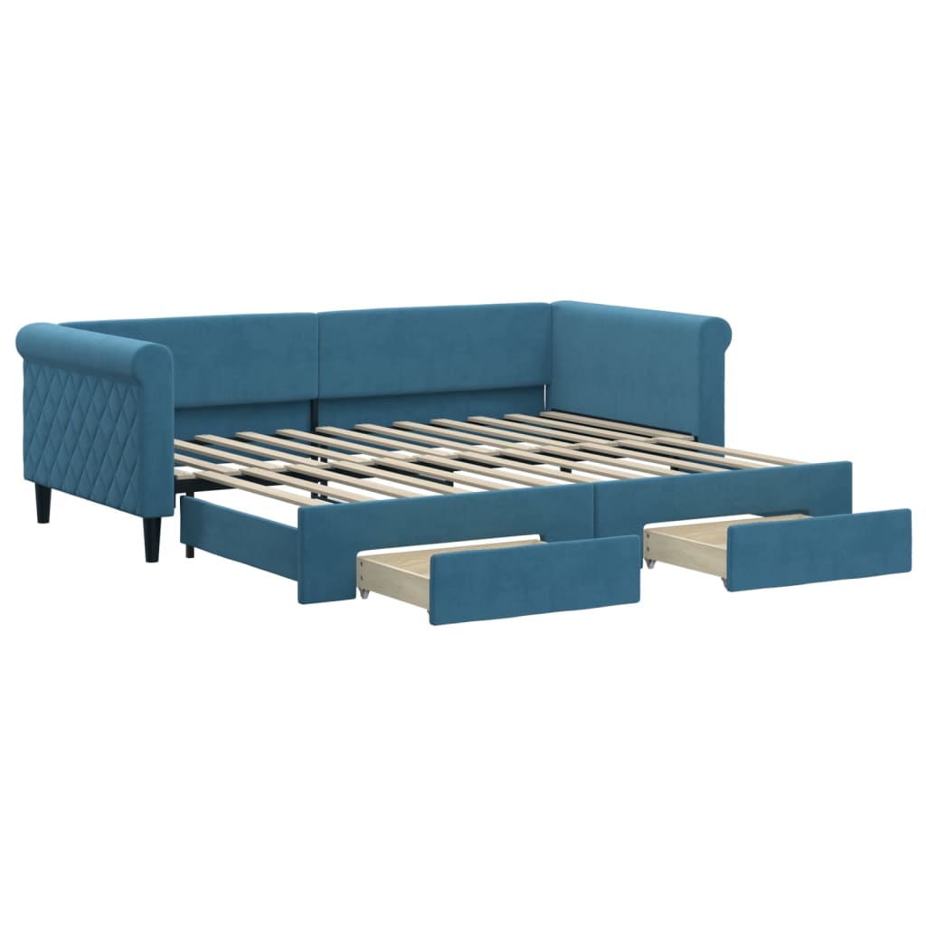 Divano Letto Estraibile con Cassetti Blu 90x200 cm in Velluto - homemem39