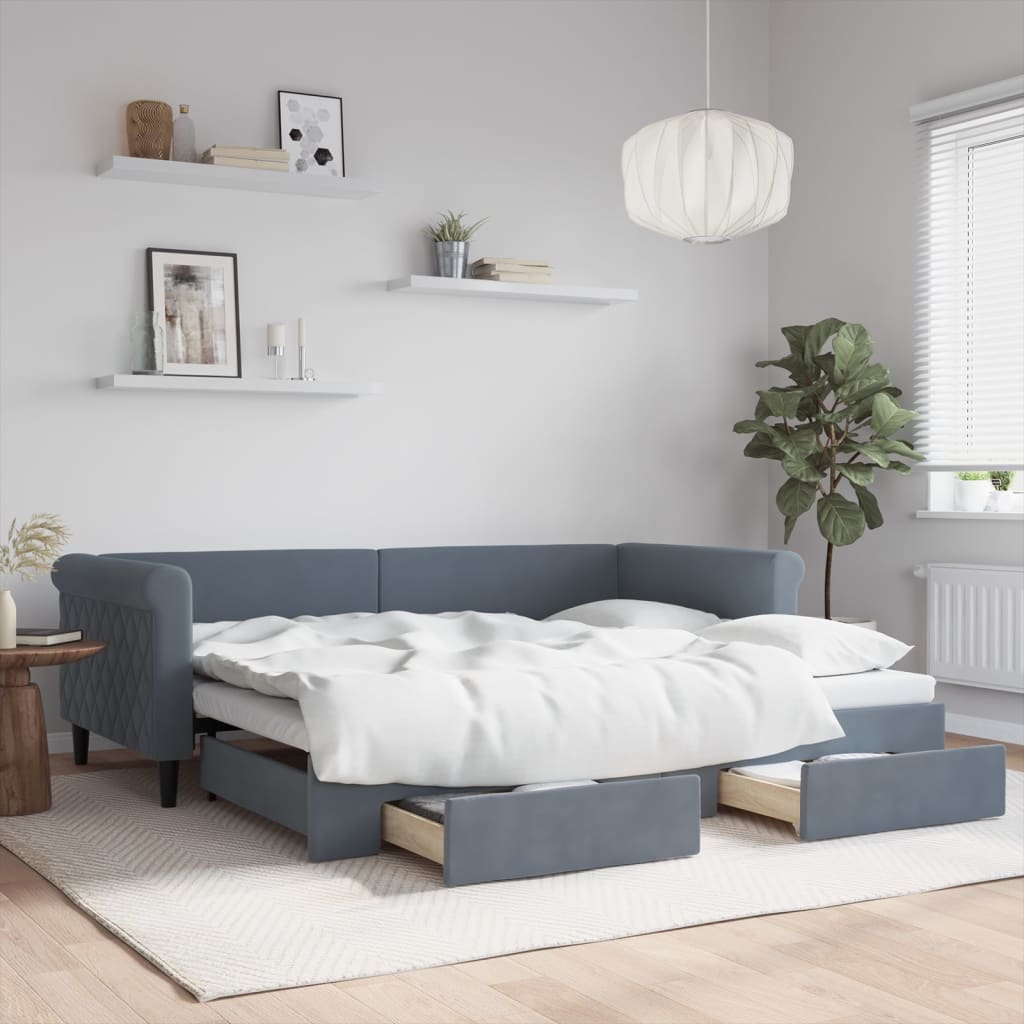 Divano Letto Estraibile Cassetti Grigio Scuro 90x200cm Velluto | homemem39