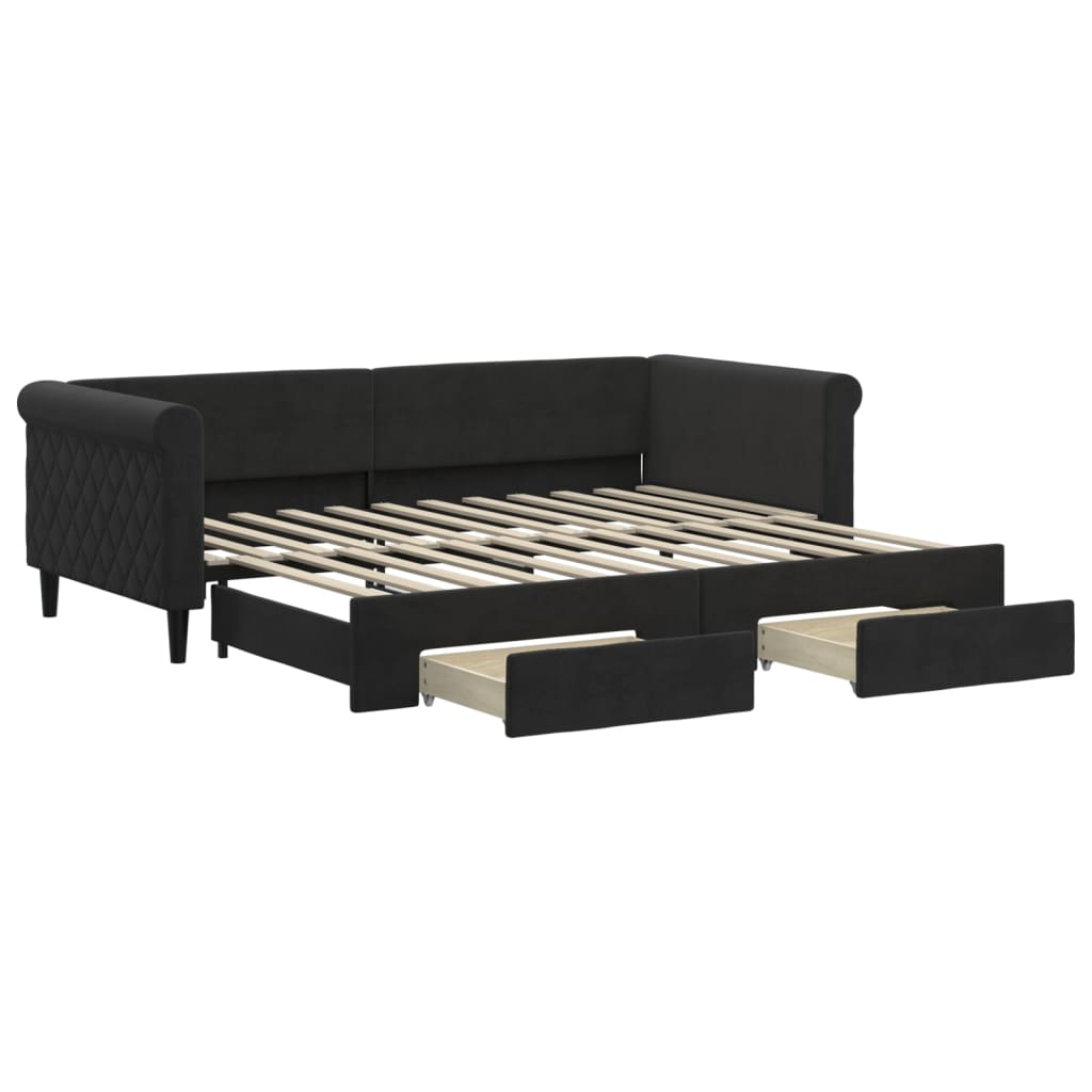 Divano Letto Estraibile con Cassetti Nero 90x200 cm in Velluto | homemem39