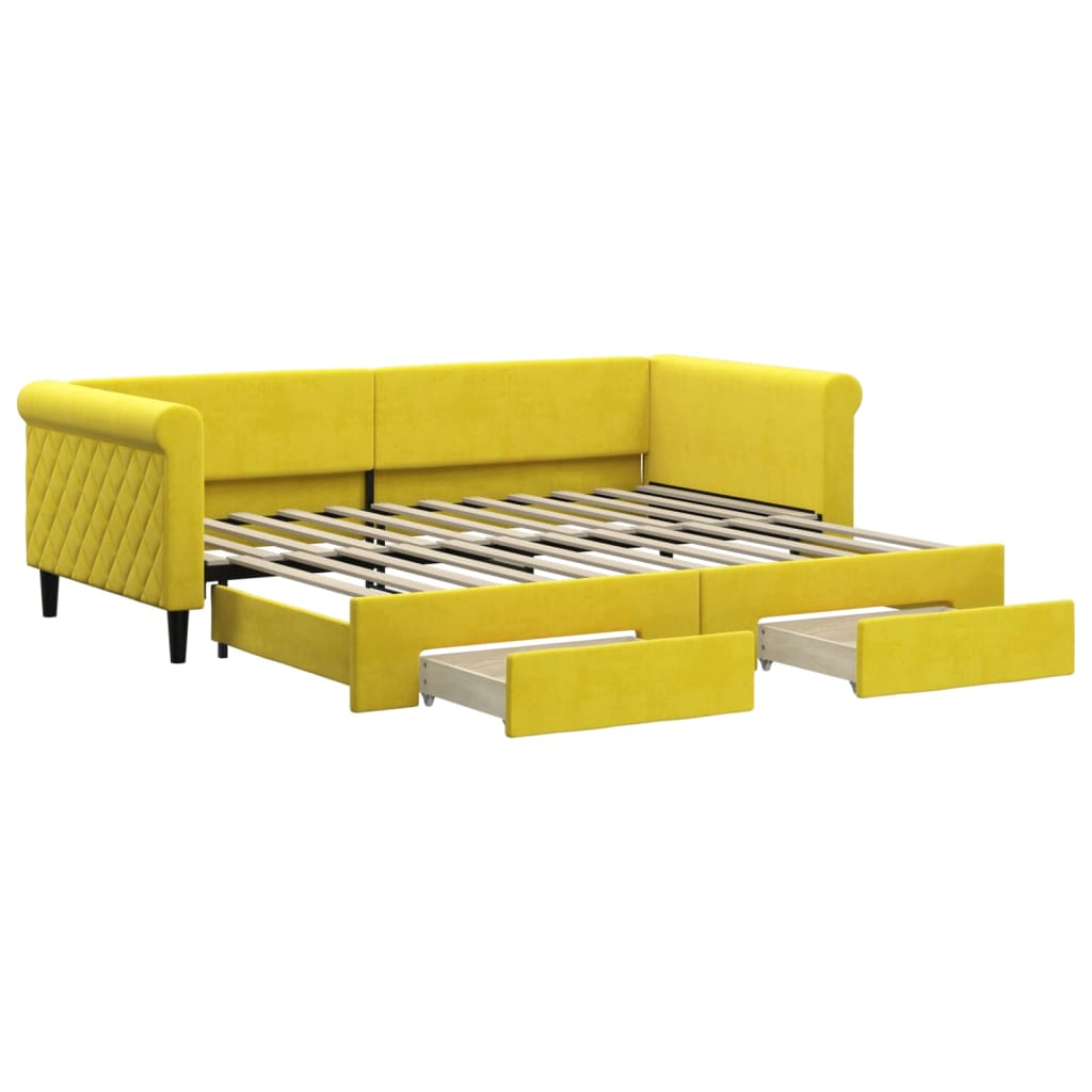 Divano Letto Estraibile con Cassetti Giallo 90x200cm in Velluto - homemem39